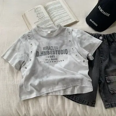 Children Letter Print T-Shirt White Summer 2025