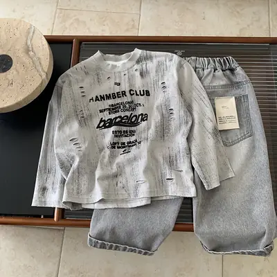 Children's Grey Wash & Wear T-Shirt Set for Girls