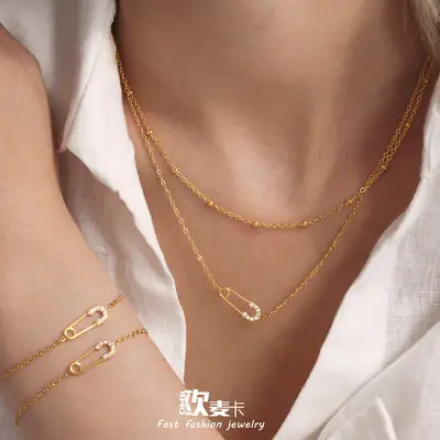 Oumeca Full Diamond Zircon Pin Necklace Bracelet Women