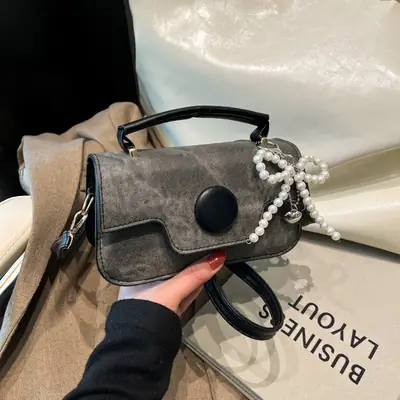 Women's Grey Pearl Chain Shoulder Crossbody Bag