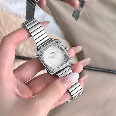 Women's Silver Brick Watch with Quartz Steel Band