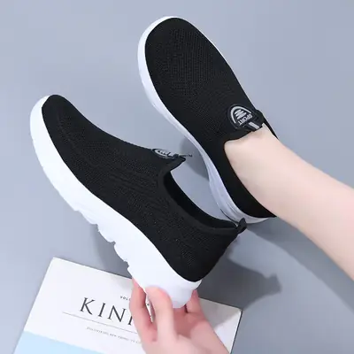 Women's Black Slip-On Casual Shoes Large Size