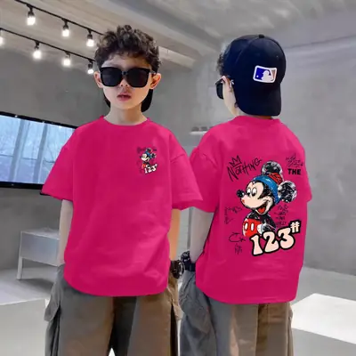 Boys Pink T-Shirt 123 Mickey Summer 2025 Large