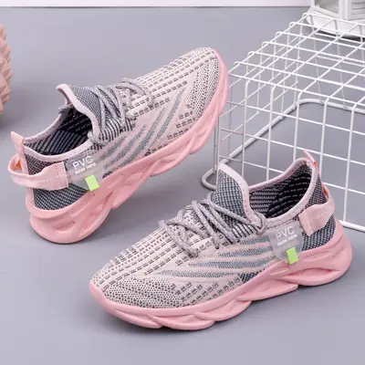 Pink Fly Woven Mesh Running Shoes for Women
