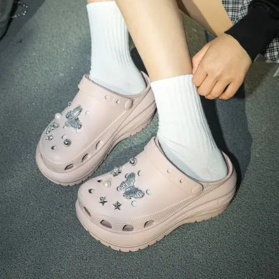 Women's Pink Butterfly Croc Heels Summer Sandals