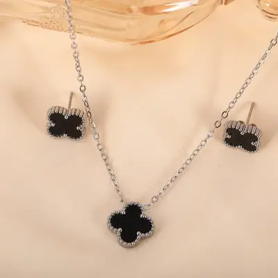 Stainless Steel Four-Leaf Clover Necklace Set