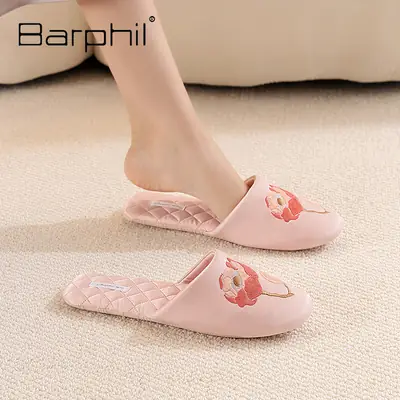 Barphil Embroidered Slippers for Women, Postpartum Shoes, Autumn and Winter Indoor Home Non-Slip Silent Closed-Toe New Chinese Style Cotton Slippers