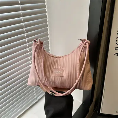 Pink Embossed Striped Shoulder Bag for Women