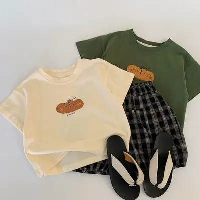 2025 Summer Korean Baby T-shirt Cartoon Print Cotton Short Sleeve