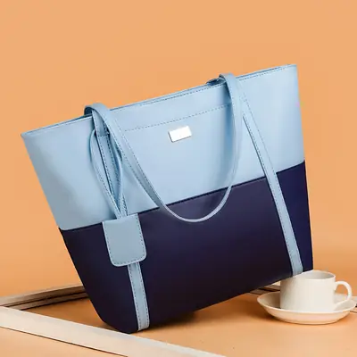 Women's Blue Navy Split Tote Bag Large Capacity Leather