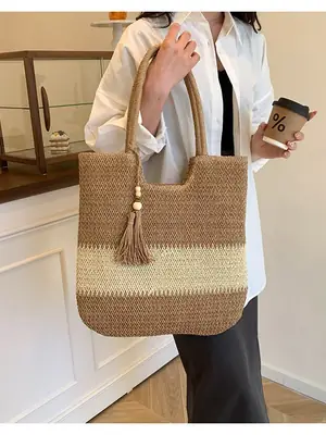 Straw Woven Shoulder Bag Large Capacity Summer Vacation