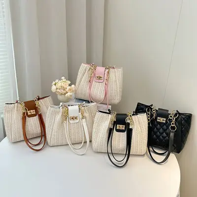 2025 Women's Straw Shoulder Bag with Wide Strap