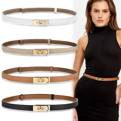 Narrow Waist Belt with Gold Clasp for Men