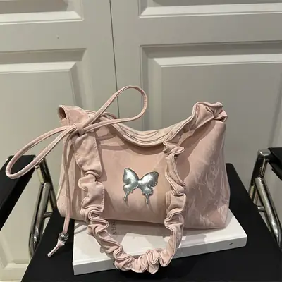 Women's Pleated Butterfly Shoulder Bag Pink 2025
