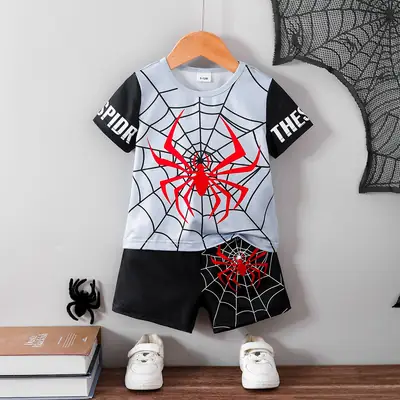Spiderman Kids Shorts Suit Black White Quick Dry