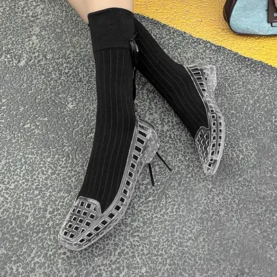 Clear Crystal PVC Square Head Sandals