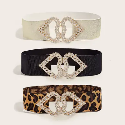 Love Buckle Belt for Women Gold Black Leopard