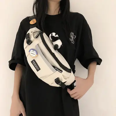 Men's Trendy Crossbody Backpack with White & Black Design