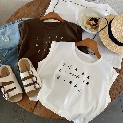 White Cotton T-Shirt for Boys Summer Casual Vest