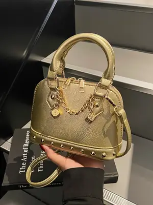 Golden Rivet Satchel Handbag for Women 2025
