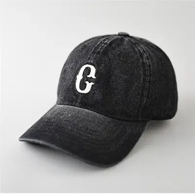 Men Denim Cap with White Letter Embroidery