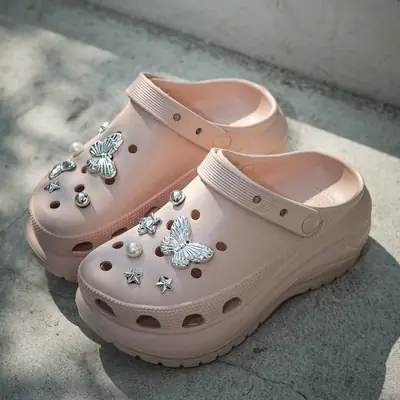 Women's Pink Butterfly Sandals with Rhinestone Decor