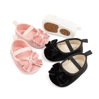 Cross-border New Spring Velvet Bow Princess Shoes Baby Korean Style Cute Solid Color Toddler Shoes Baby Shoes