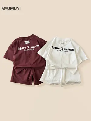 Boys Letter T-Shirt Shorts Set White 2026 Summer