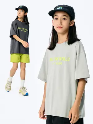 Kids American Style Printed T-Shirt Grey Short Sleeve