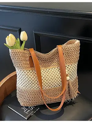 Handwoven Straw Commuter Bag for Women 2025
