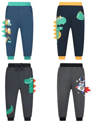Boys Grey Cotton Sweatpants with Cartoon Print