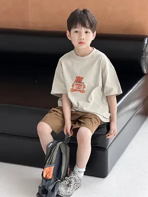2025 Summer Cotton T-Shirt Large Boys Loose Half Sleeve