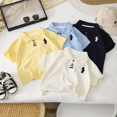 Boys Navy Polo Shirt 2025 Summer Embroidered