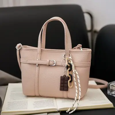 Pink Leather Bucket Bag with Chain Strap for Women