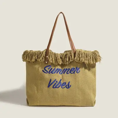 Women's Canvas Embroidered Tote Bag Summer Vibes