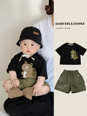 Kids Green Star Print Shorts Summer Suit