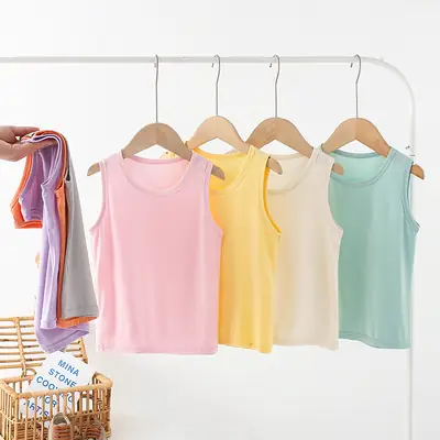Children's White Black Sleeveless T-Shirt Round Neck