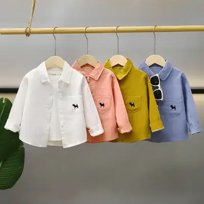 White Long Sleeve Cotton Shirt for Boys Girls