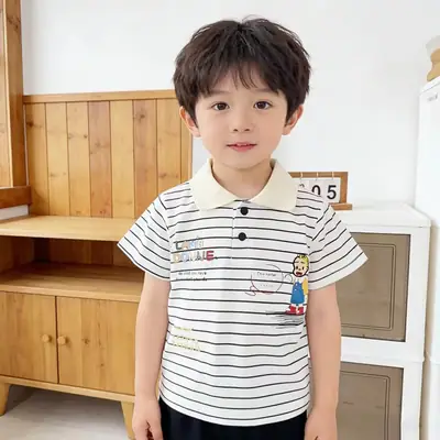 Boys Striped Collar T-Shirt 2026 Summer