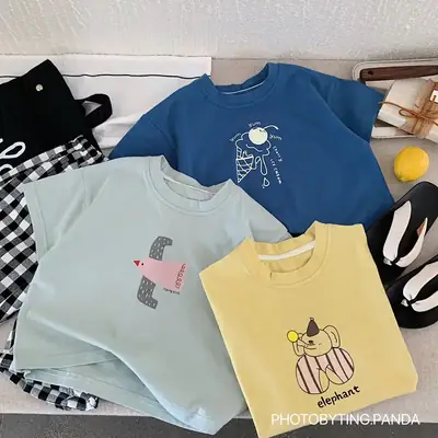 Kids Cartoon T-Shirts 2025 Summer New Boys Korean Style