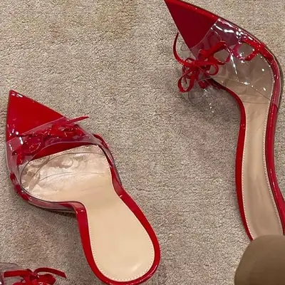 Red Bow High Heel Sandals for Women