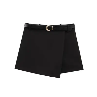 Black Belt Double-Breasted Culottes for Women