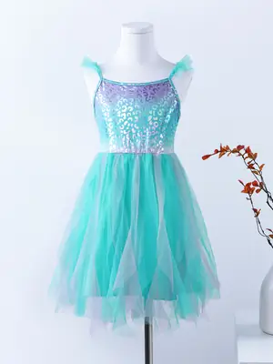 Girls Mermaid Patchwork Layered Vest Summer Dress