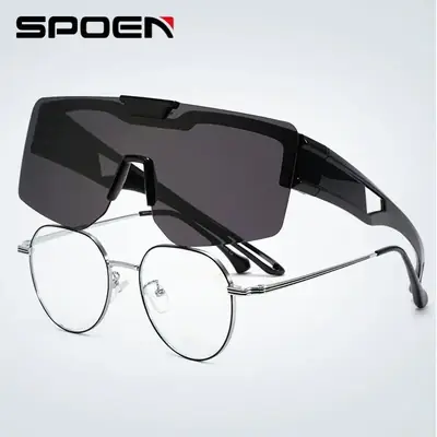 Men UV400 Flip-Up Sunglasses Deep Gray Frame