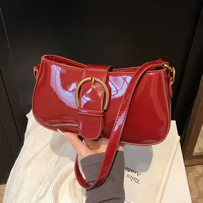Red Textured Shoulder Bag for Women 2025 Spring