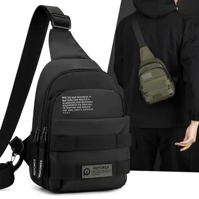 Men's Black Anti-Splash Shoulder Bag with 3 Compartments