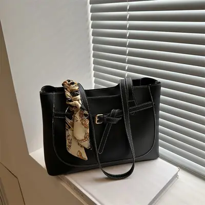 Black Silk Scarf Shoulder Bag with Gold Embroidery
