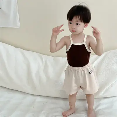 Baby Summer Tank Top Shorts Set Black White 2025