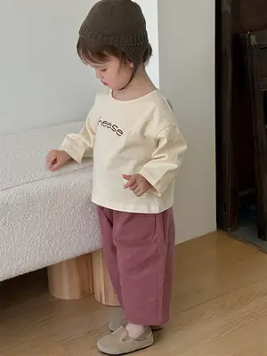 Girls Cheese Letter T-Shirt Pants Suit Autumn Korean Style 2025
