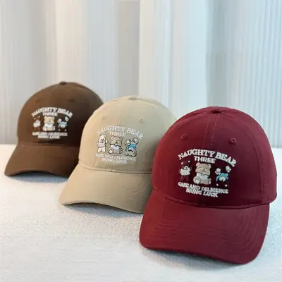 Japanese Sweet Three Bear Cap for Kids Maroon Brown